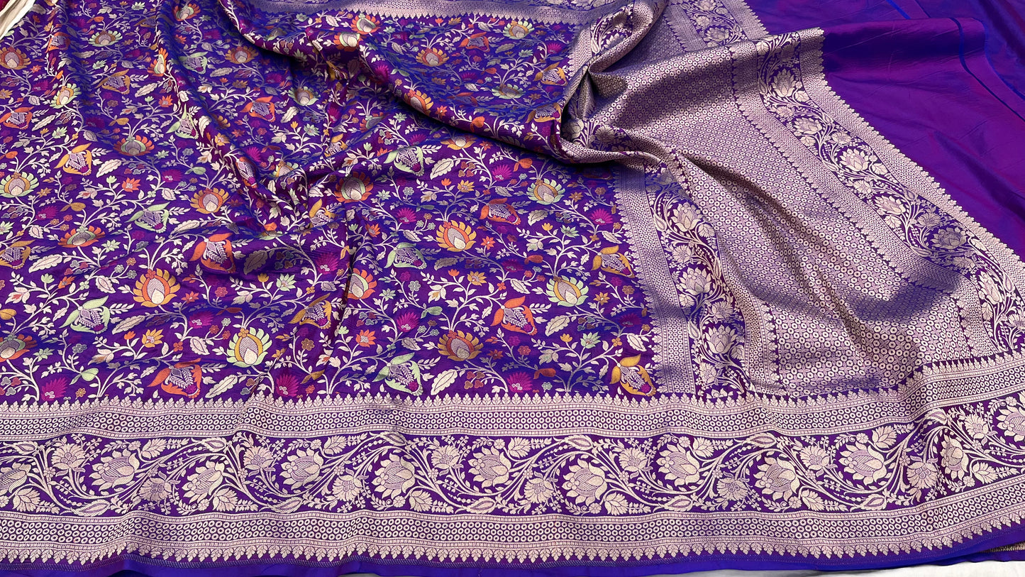 Purple banarasi pure silk saree