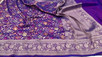 Purple banarasi pure silk saree