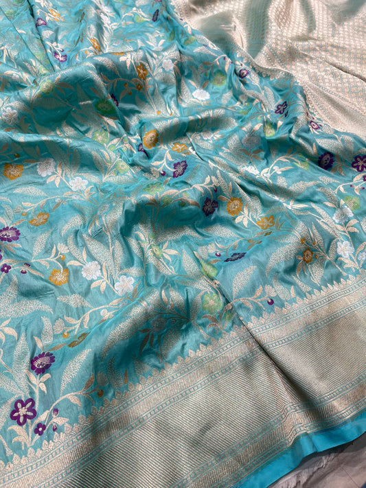 SKY BLUE SILK MEENAKARI SAREE