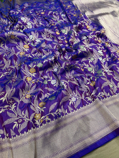 Purple pure silk meenakari saree