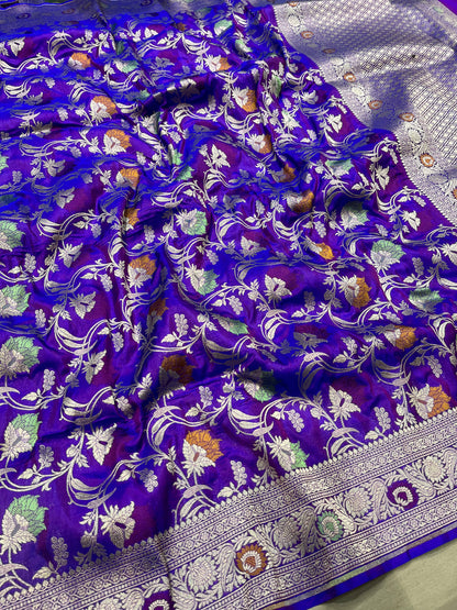 Purple banarasi meenakari pure silk saree