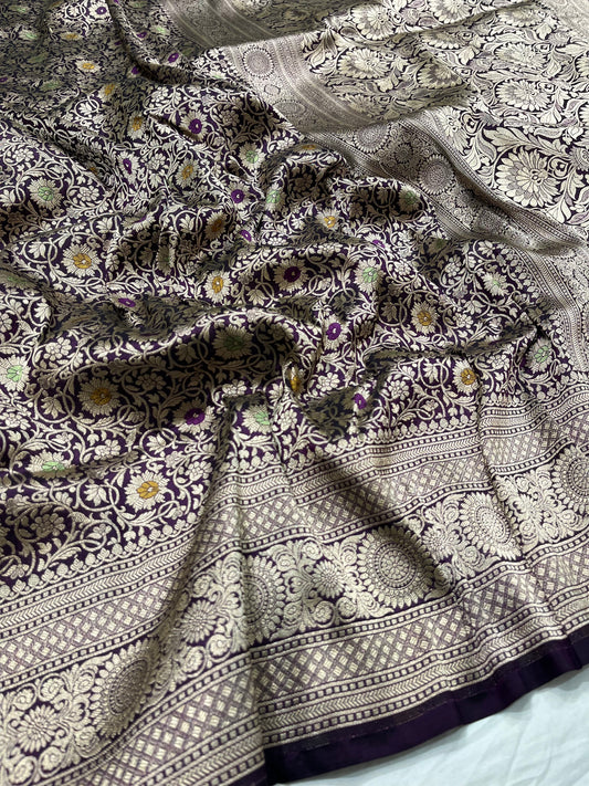 Magenta brocade pure silk  meenakari saree