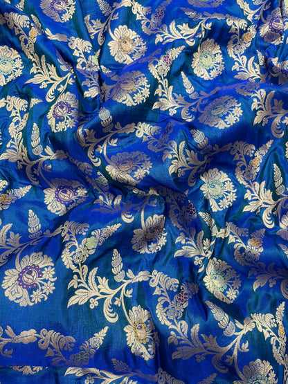 Peacock blue minakari pure silk saree