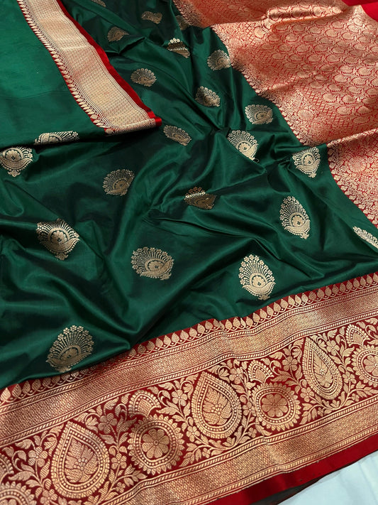 Green Red Contrast Boder Saree