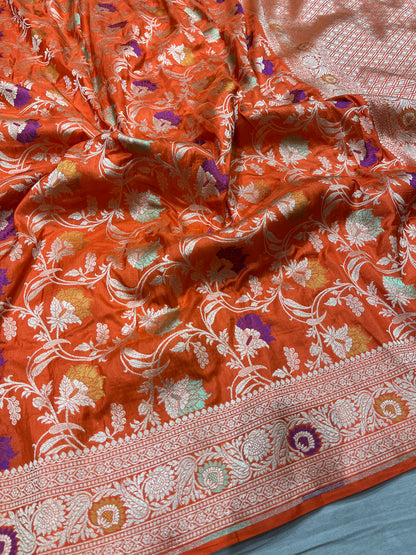 Orange pure silk saree