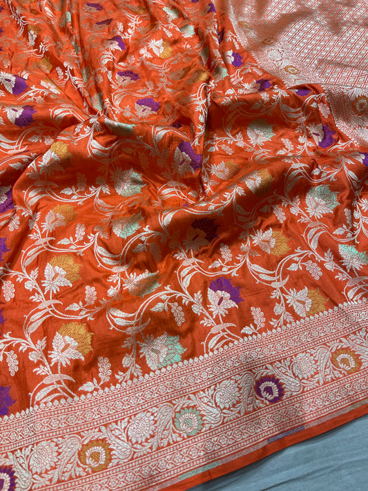 Orange pure silk saree