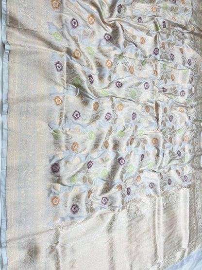 White banarasi pure silk meenakari saree