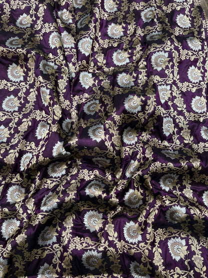 Dark magenta Banarasi silk meenakari saree