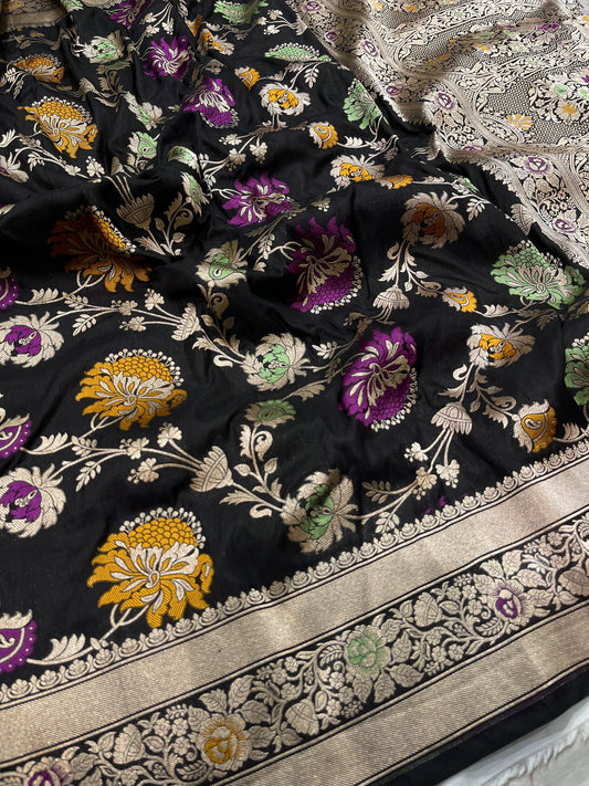 Black banarasi silk meenakari saree