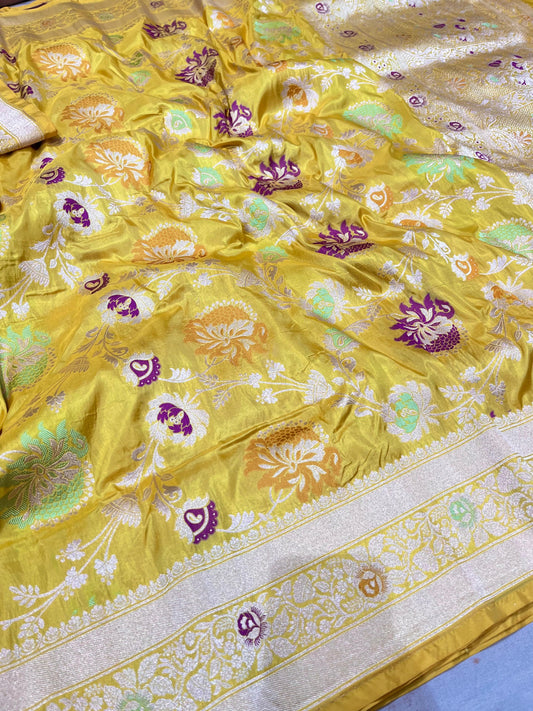 Yellow banarasi silk saree