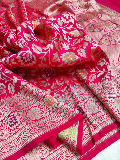 Pink pure silk meenakari saree