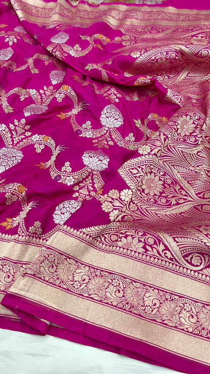 Rani Pink Banarasi Pure Katan Silk Saree