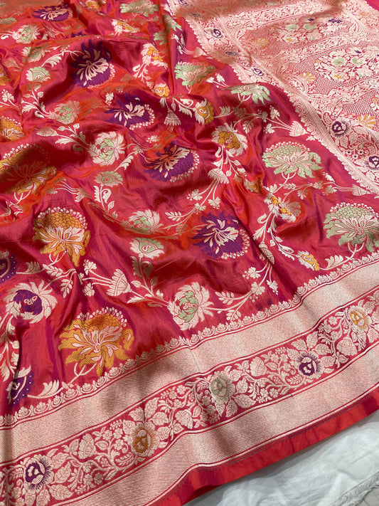 Pinkish Orange pure silk saree