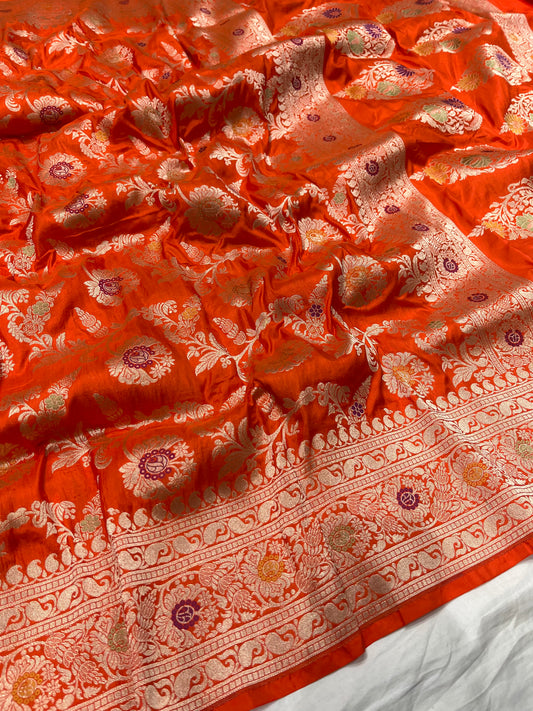 ORANGE BANARASI SILK MEENAKARI SAREE