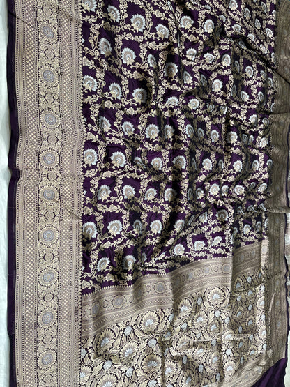 Dark magenta Banarasi silk meenakari saree