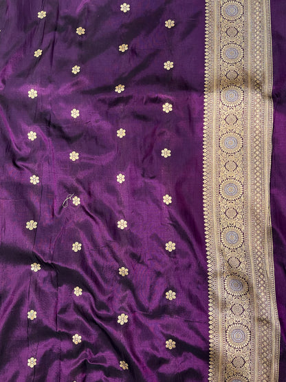 Dark magenta Banarasi silk meenakari saree