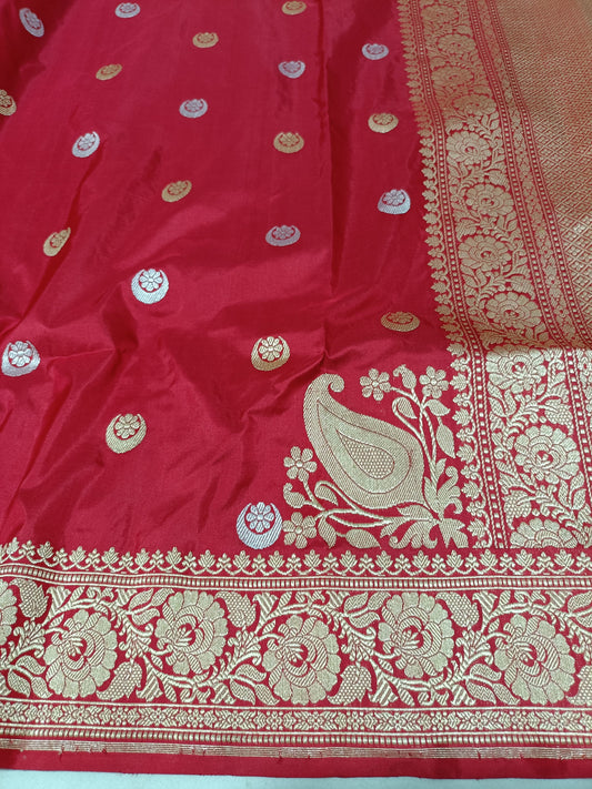 Red banarasi chand buta katan silk saree