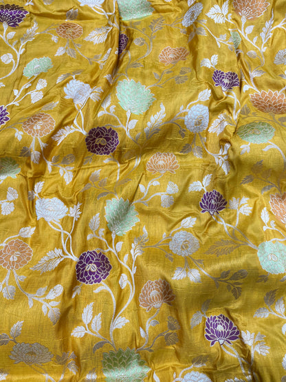 Yellow meenakari pure silk saree