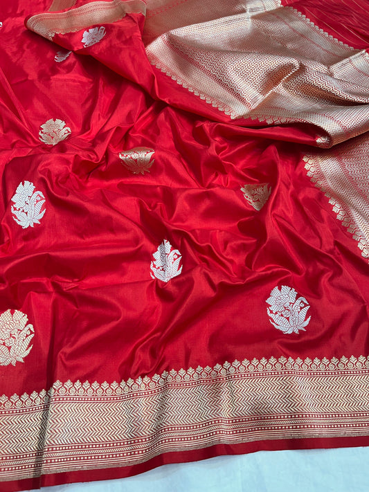 Red Handwoven Pure Katan Silk Saree