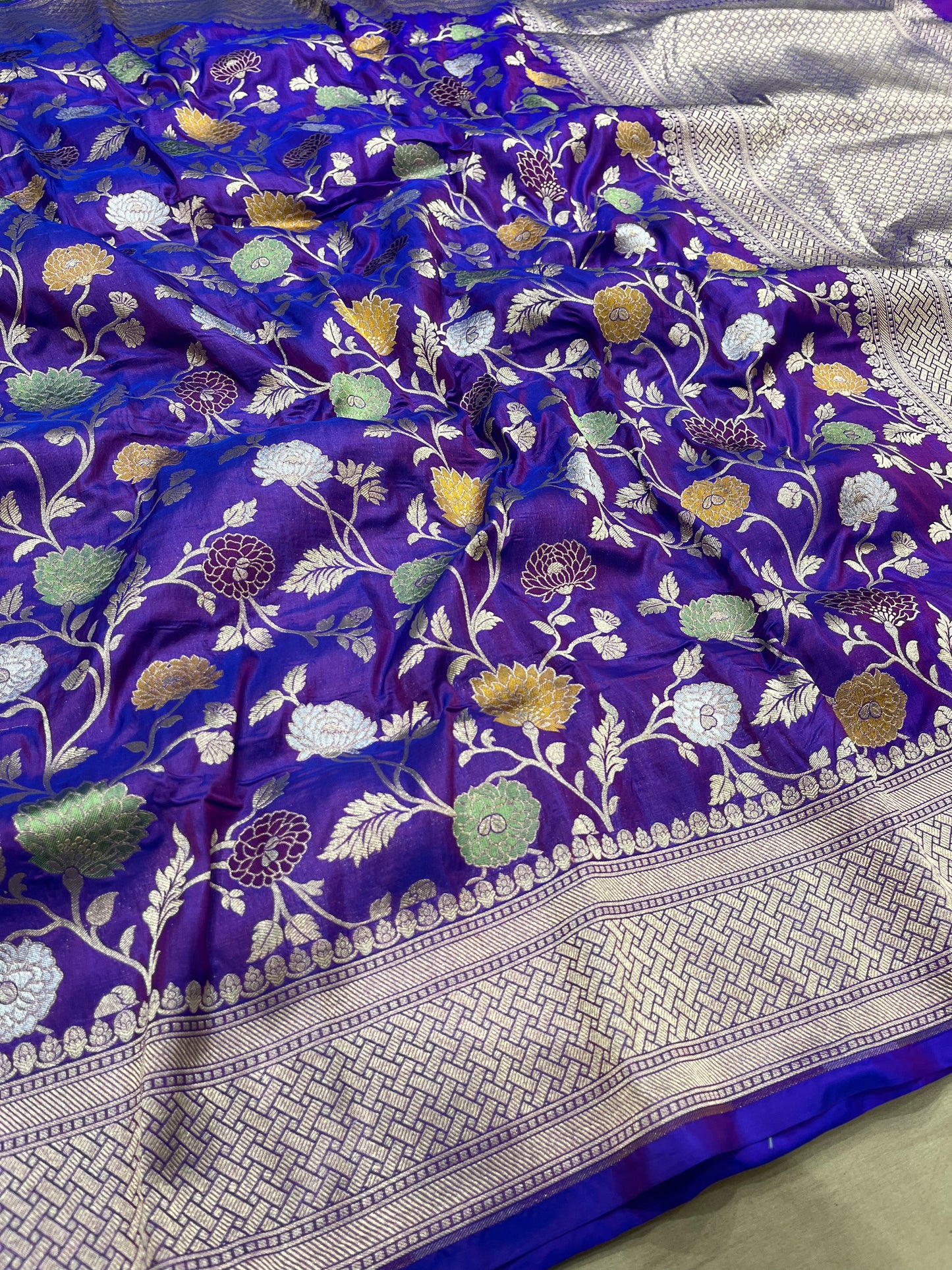 Purple pure silk meenakari saree