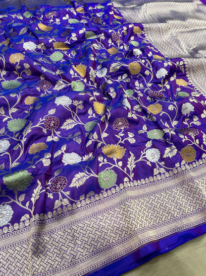 Purple pure silk meenakari saree