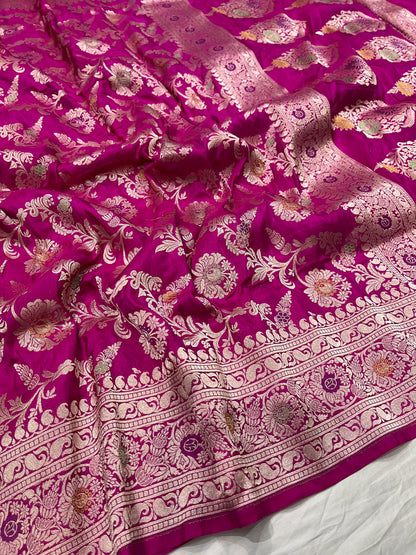 Rani pink banarasi silk meenakari saree