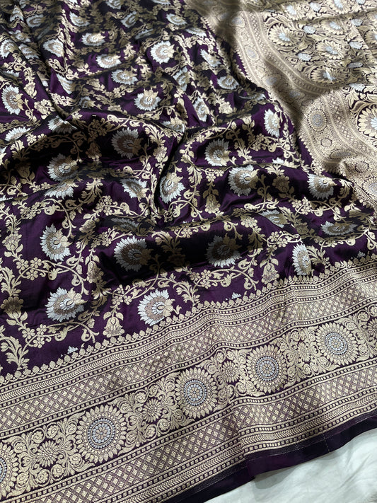 Dark magenta Banarasi silk meenakari saree