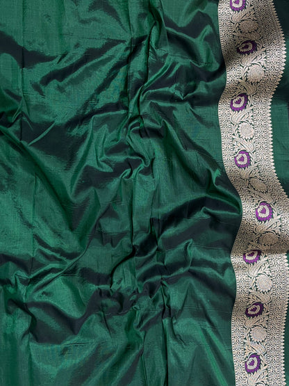 Dark green Banarasi silk meenakari saree