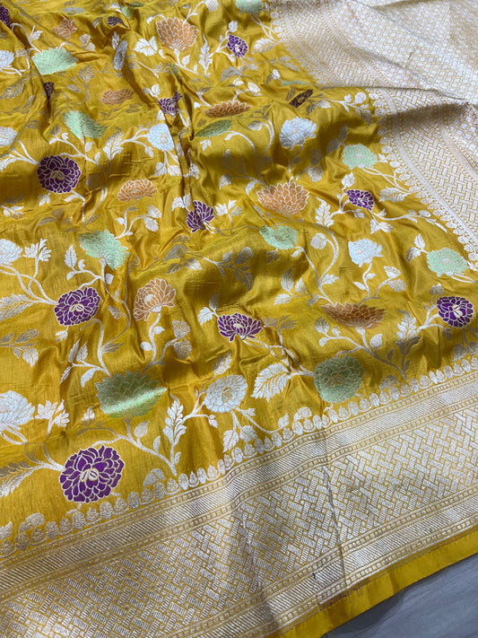 Yellow meenakari pure silk saree