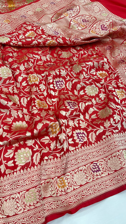 Red banarasi handloom pure katan silk saree
