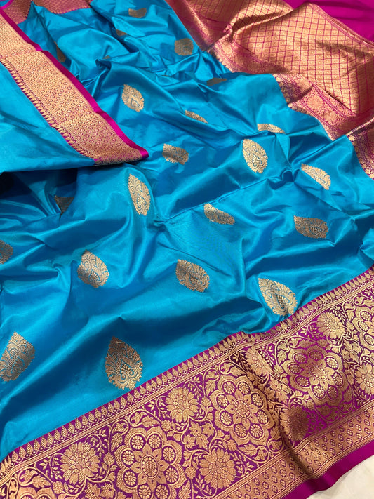 Sky-blue Pink Contrast Boder Saree