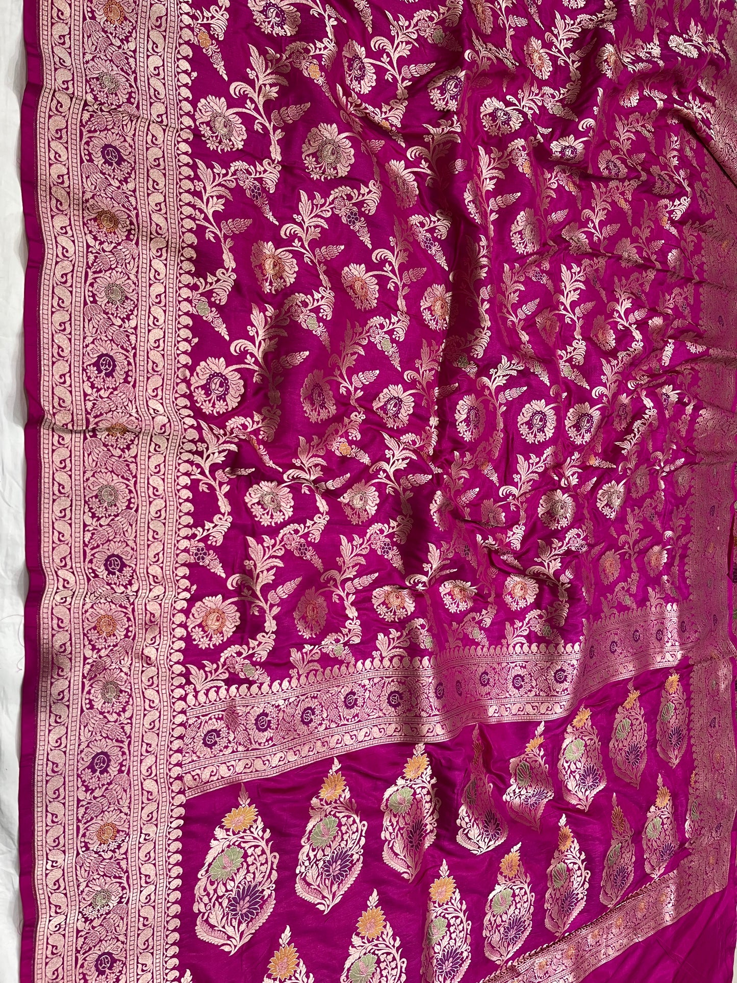 Rani pink banarasi silk meenakari saree