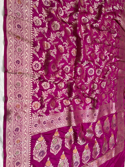 Rani pink banarasi silk meenakari saree