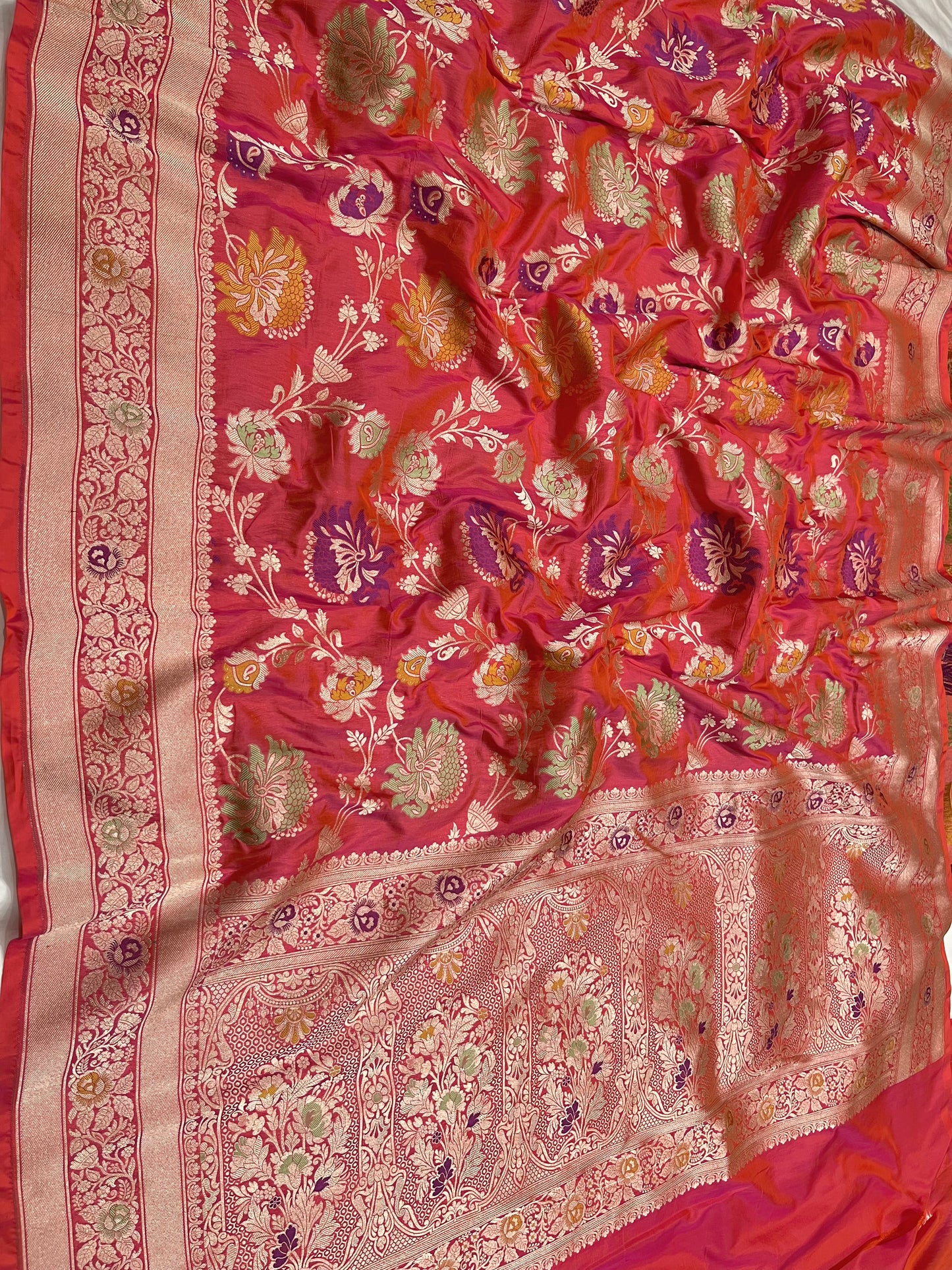 Pinkish Orange pure silk saree