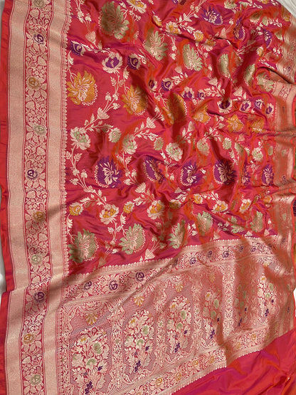 Pinkish Orange pure silk saree